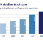 „Die Grafik zeigt 2015–2025, den Zuwachs und die Gesamtzahl der PKV-Versicherungen. Sie erreicht 41 Millionen – nahezu jeder zweite Deutsche ist damit privat krankenversichert.“